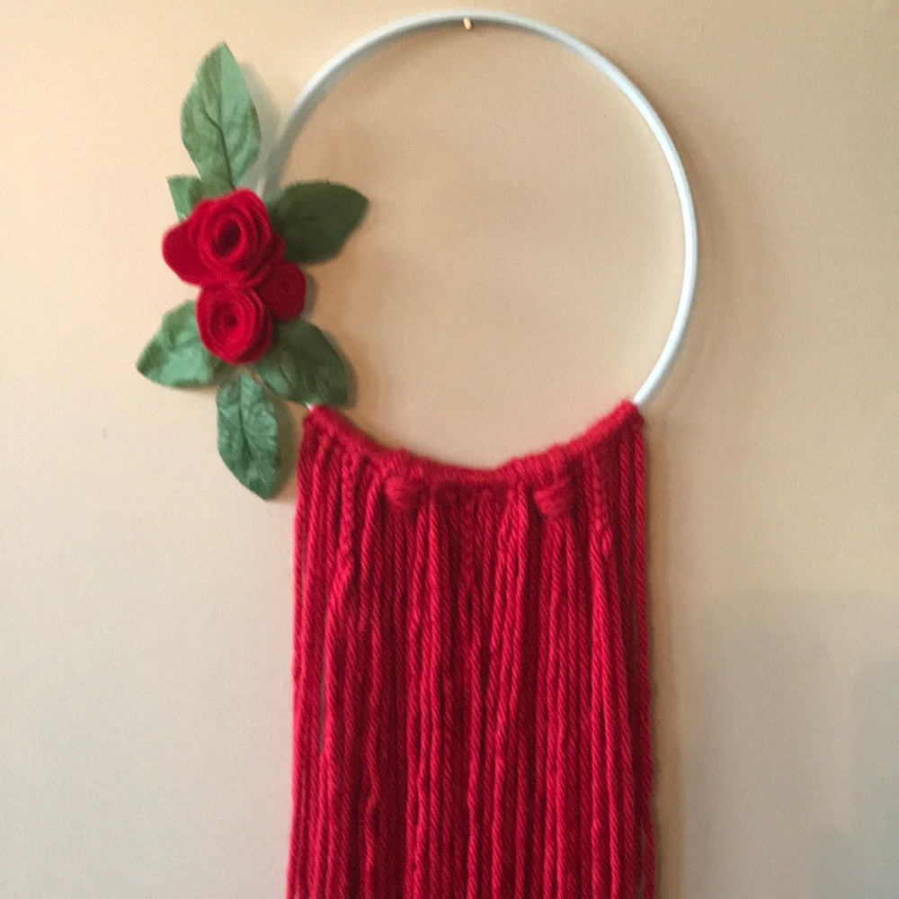 Valentines Day handmade red floral hoop wreath